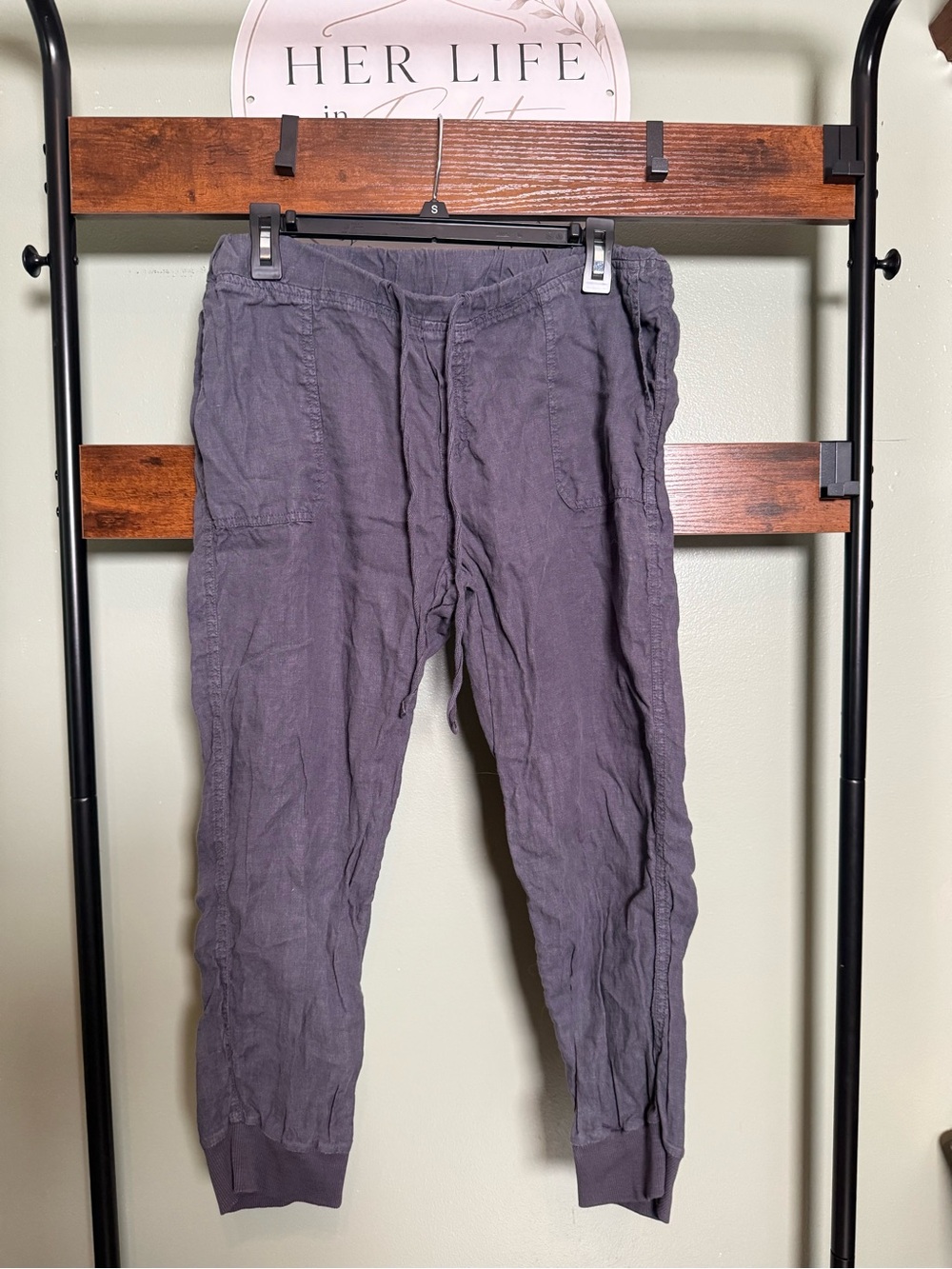 Caslon Petite Linen Blend Jogger Pants Size Medium Gray Purple